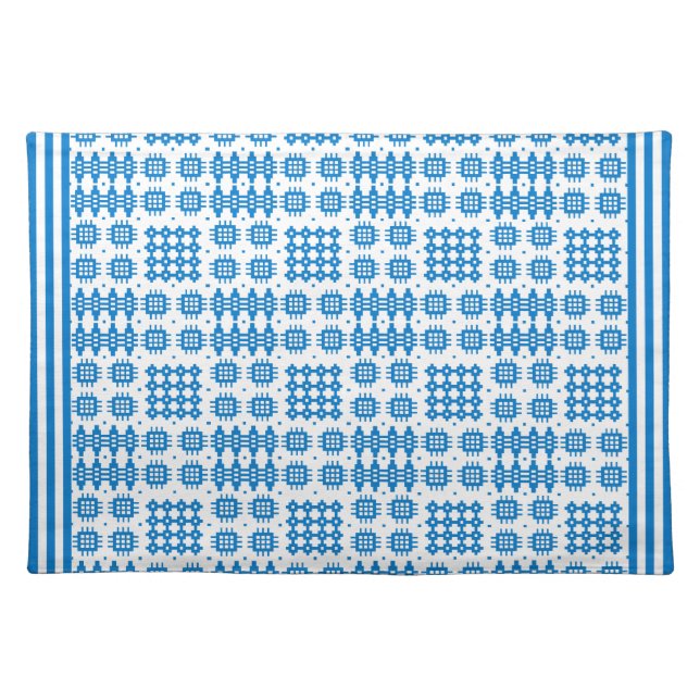 Bright Blue Cloth Placemat: Welsh Tapestry Pattern Placemat (Front)