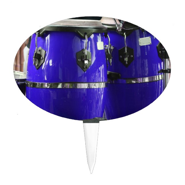 Bright blue conga drums photo cake topper (Front)