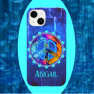 Bright Blue Cool Colorful Blast Peace Sign Case-Mate iPhone 14 Case