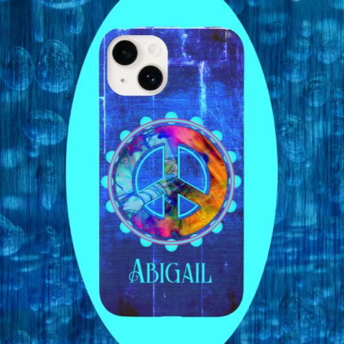 Bright Blue Cool Colorful Blast Peace Sign Case_Mate iPhone 14 Case