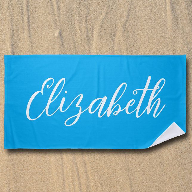 Bright Blue Customized Handwritten Script Cool Beach Towel (Creator Uploaded)