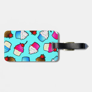 Bright Blue Cute Cupcakes Print Luggage Tag