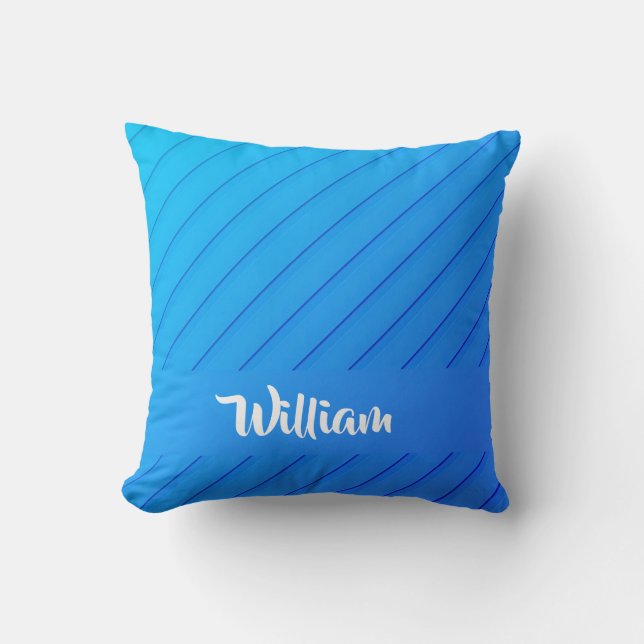 Bright blue diagonal lines textured throw pillow (Front)