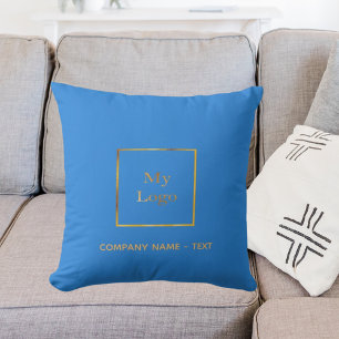 Bright blue elegant business company logo throw pillow