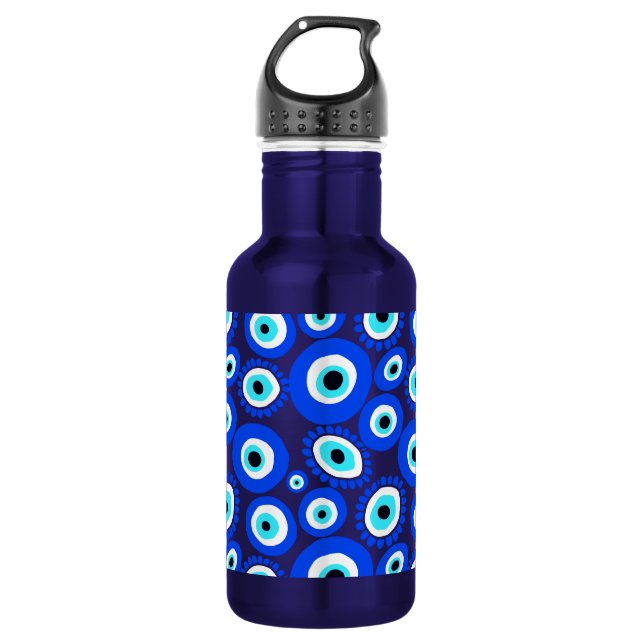 Bright Blue Evil Eyes Pattern Stainless Steel Water Bottle (Front)