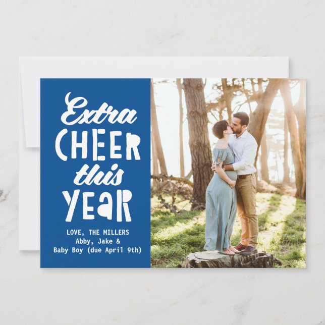 Bright Blue Extra Cheer This Year Baby Holiday Card (Front)