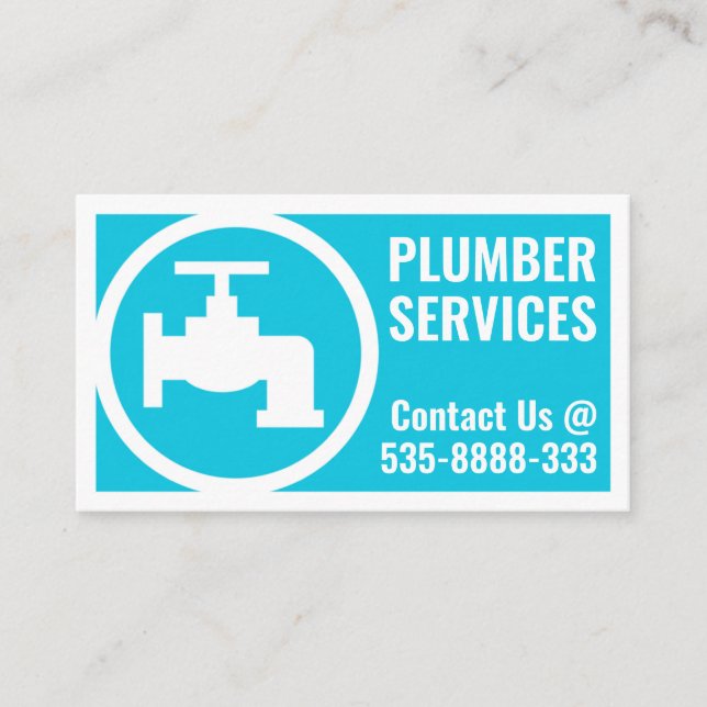 Bright Blue Faucet Frame Plumbing Business Card (Front)