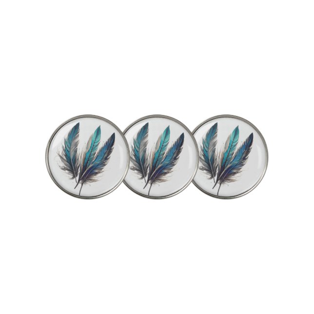 Bright blue feather trio golf ball marker (3 Up)