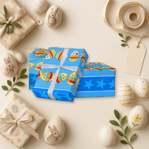 Bright Blue Festive Easter Egg Wrapping Paper