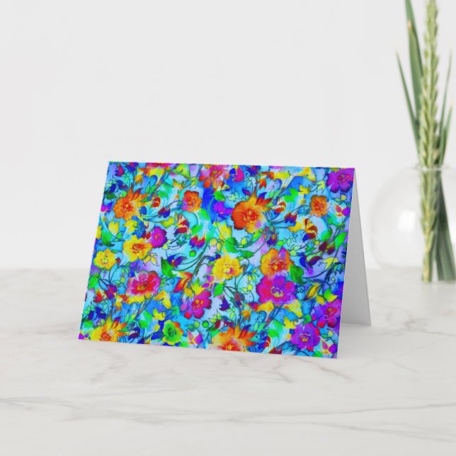 Bright blue floral card (Front)
