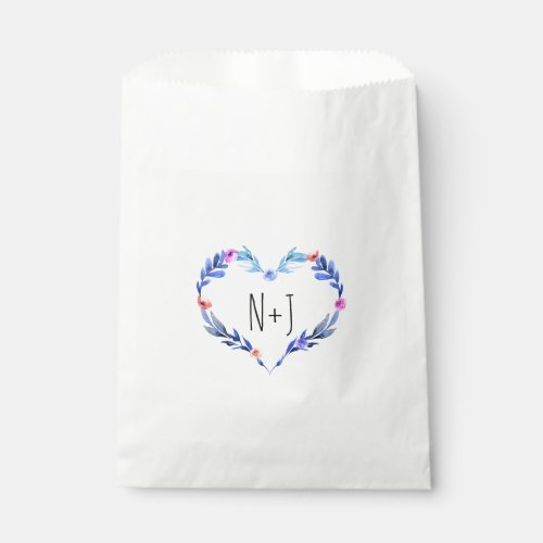 Bright Blue Floral Heart Botanical Favor Favor Bag