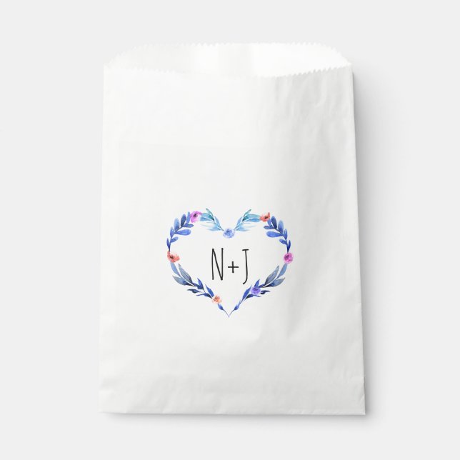 Bright Blue Floral Heart Botanical Favor Favor Bag (Front)