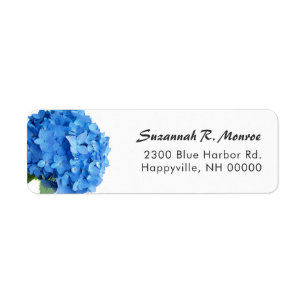 Bright Blue Floral Hydrangea White Return Address Label