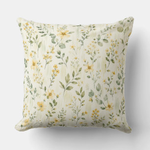 Bright Blue Floral Lemons Accent Throw Pillow