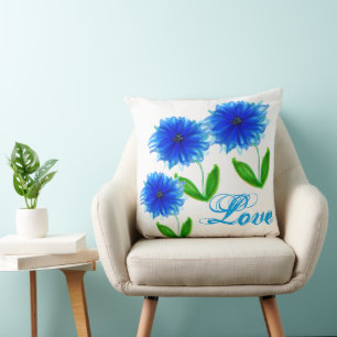 Bright Blue Floral Throw Pillow