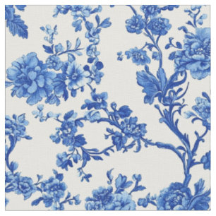 Bright Blue Floral Toile Pattern Fabric