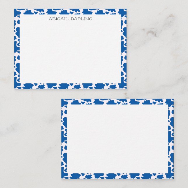 Bright Blue Flower Pattern Modern Note Card (Front/Back)