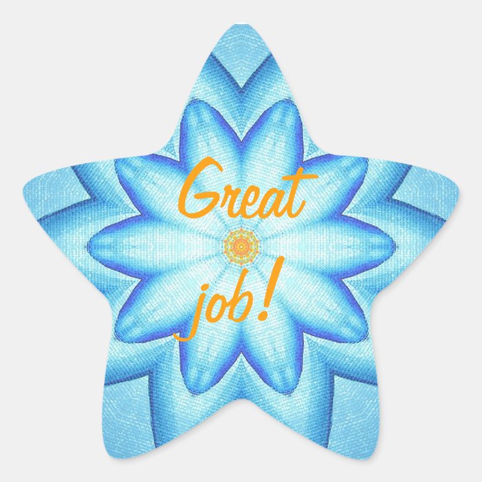 Bright Blue Flower Petals Orange Great Job Sticker | Zazzle