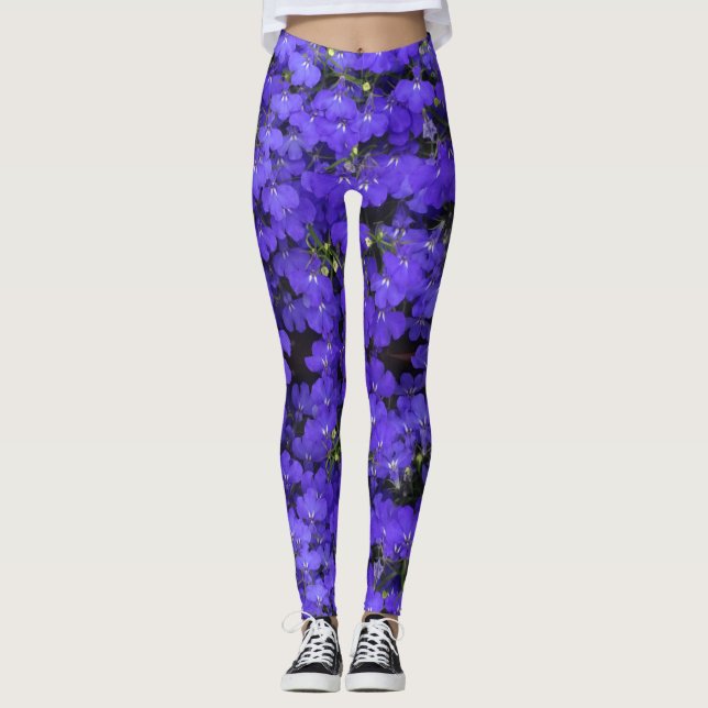 Bright Blue Flowers Pattern Legging (Front)