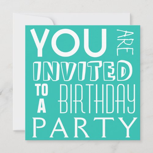 Bright Blue FUN teen typography Birthday Party Personalized Announcements