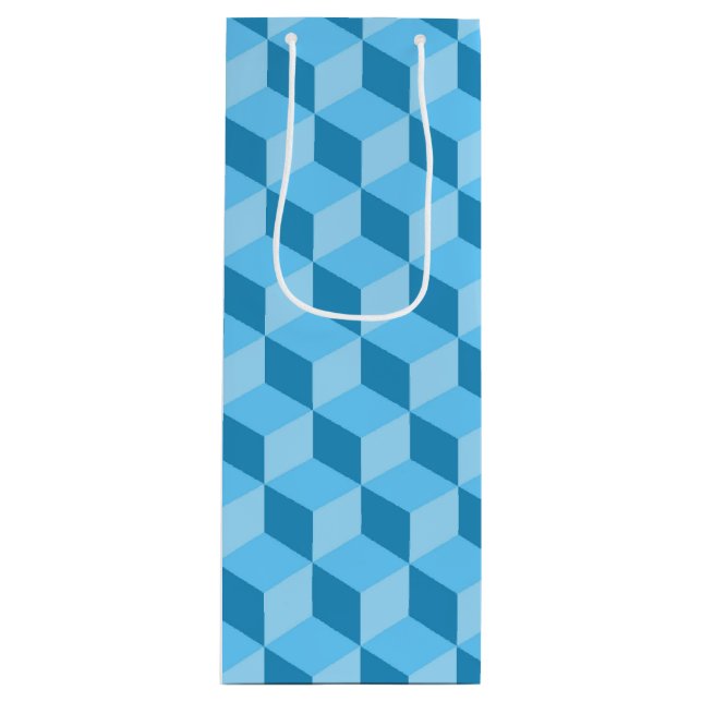 BRIGHT BLUE GEOMETRIC CUBE PATTERNS WINE GIFT BAG (Front)