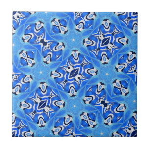 Bright blue geometric stars white ceramic tile
