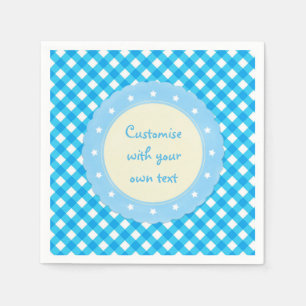 Bright Blue Gingham Custom Text Napkins