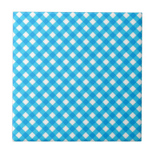 Bright Blue Gingham Pattern Ceramic Tile