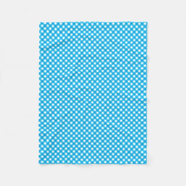 Bright Blue Gingham Pattern Fleece Blanket (Front)