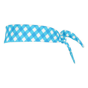 Bright Blue Gingham Pattern Tie Headband