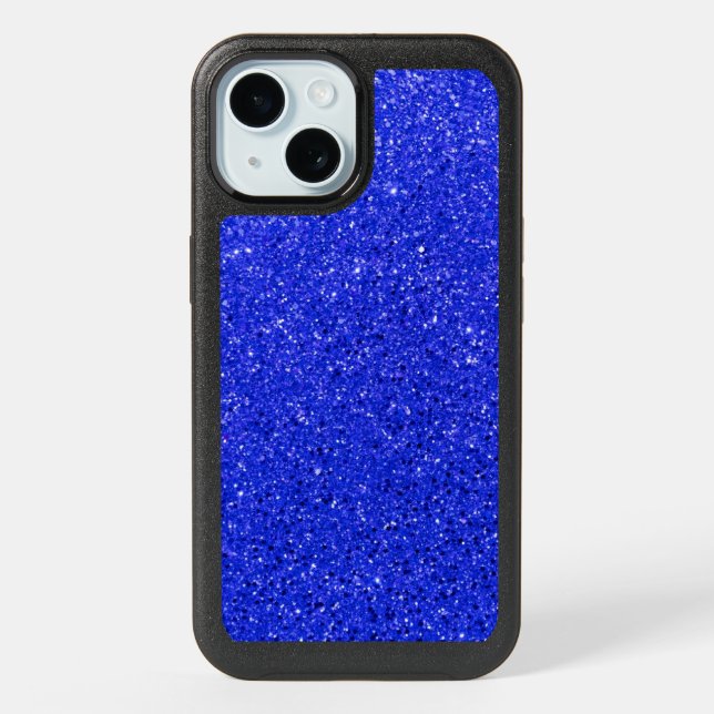 Bright blue glitter iPhone 15 case (Back)