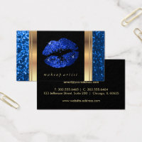 Bright Blue Glitter Lips and Elegant Gold Business Card
