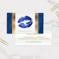 Bright Blue Glitter Lips on White Business Card