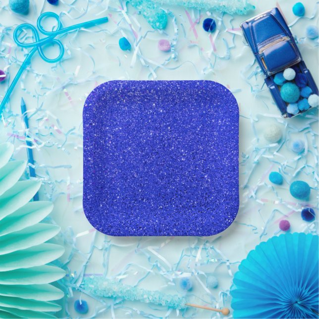 Bright Blue Glitter Paper Plates (Party)
