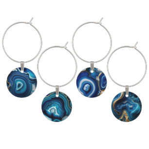 BRIGHT BLUE & GOLD AGATE LOOK ABSTRACTS WINE CHARM
