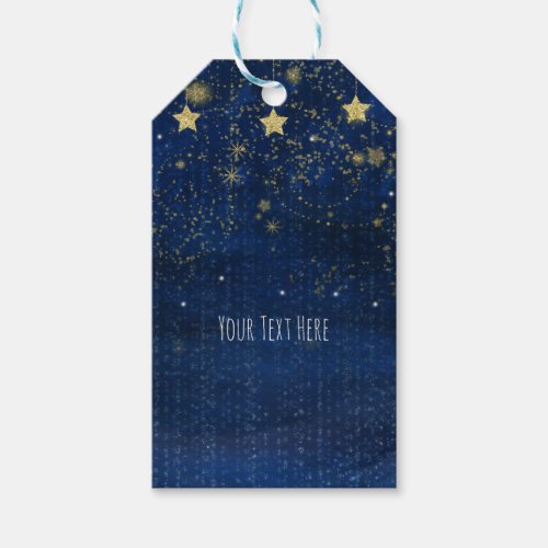 Bright Blue  Gold Starry Celestial Party Favor Gift Tags