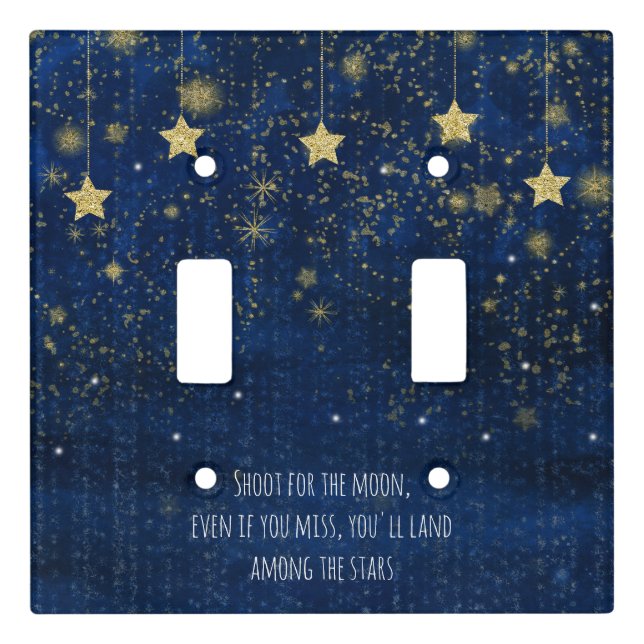 Bright Blue & Gold Starry Celestial Whimsical Light Switch Cover (Front)