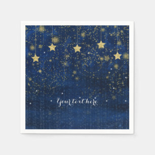 Bright Blue Gold Starry Celestial Whimsical Party Napkins