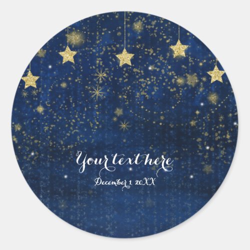 Bright Blue  Gold Starry Night Celestial Favor Classic Round Sticker