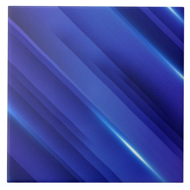 Bright blue gradient stripes pattern ceramic tile (Front)