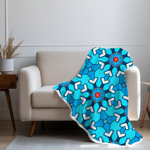 Bright Blue Graffiti Style Flowers and Hearts Sherpa Blanket