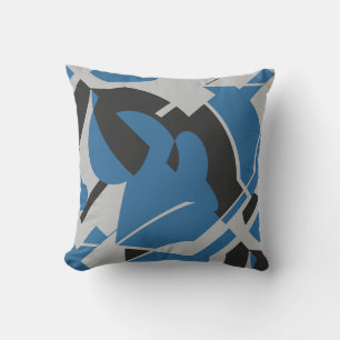 Bright Blue Gray Black Bold Swirling Abstract Throw Pillow