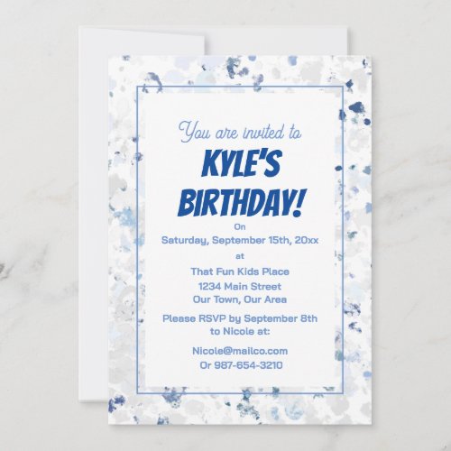 Bright Blue Gray Splatter Birthday  Invitation