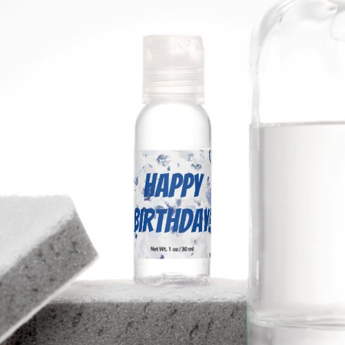 Bright Blue Gray Splatter Happy Birthday Hand Sanitizer