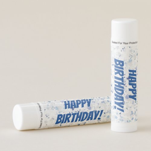 Bright Blue Gray Splatter Happy Birthday Lip Balm