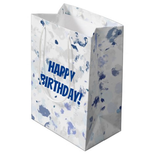 Bright Blue Gray Splatter Happy Birthday Medium Gift Bag
