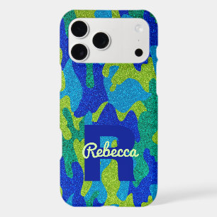 Bright Blue & Green Camouflage Glitter Camo Name iPhone 17 Pro Max Case