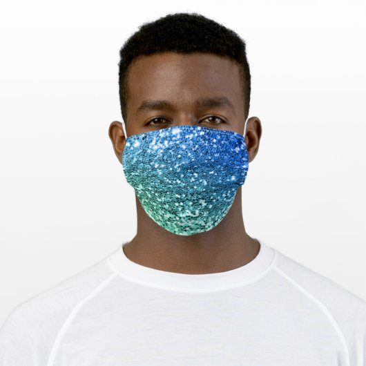 Bright Blue Green Faux Glitter Mermaid Texture Adult Cloth Face Mask (Worn)