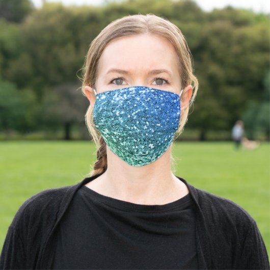 Bright Blue Green Faux Glitter Mermaid Texture Adult Cloth Face Mask (Outside)