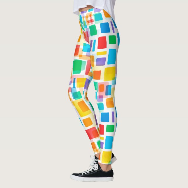 Bright Blue Green Orange Red Purple Art Pattern Leggings (Left)